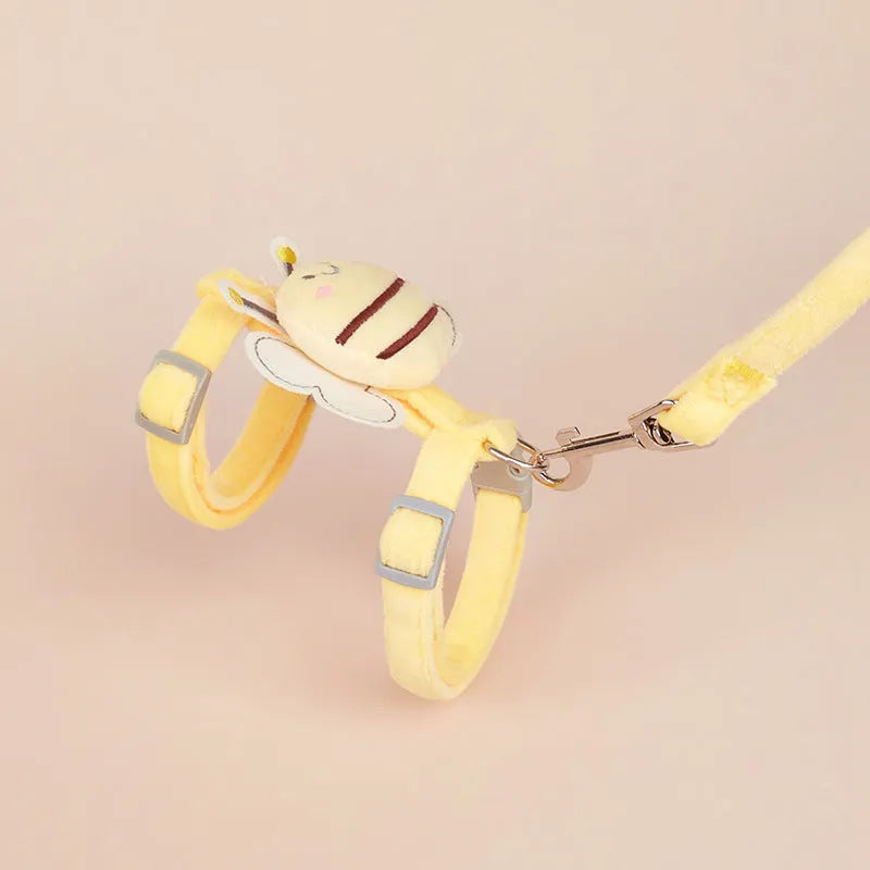 Bee-shaped adjustable cat leash in polyester with pink, yellow, and blue colour options