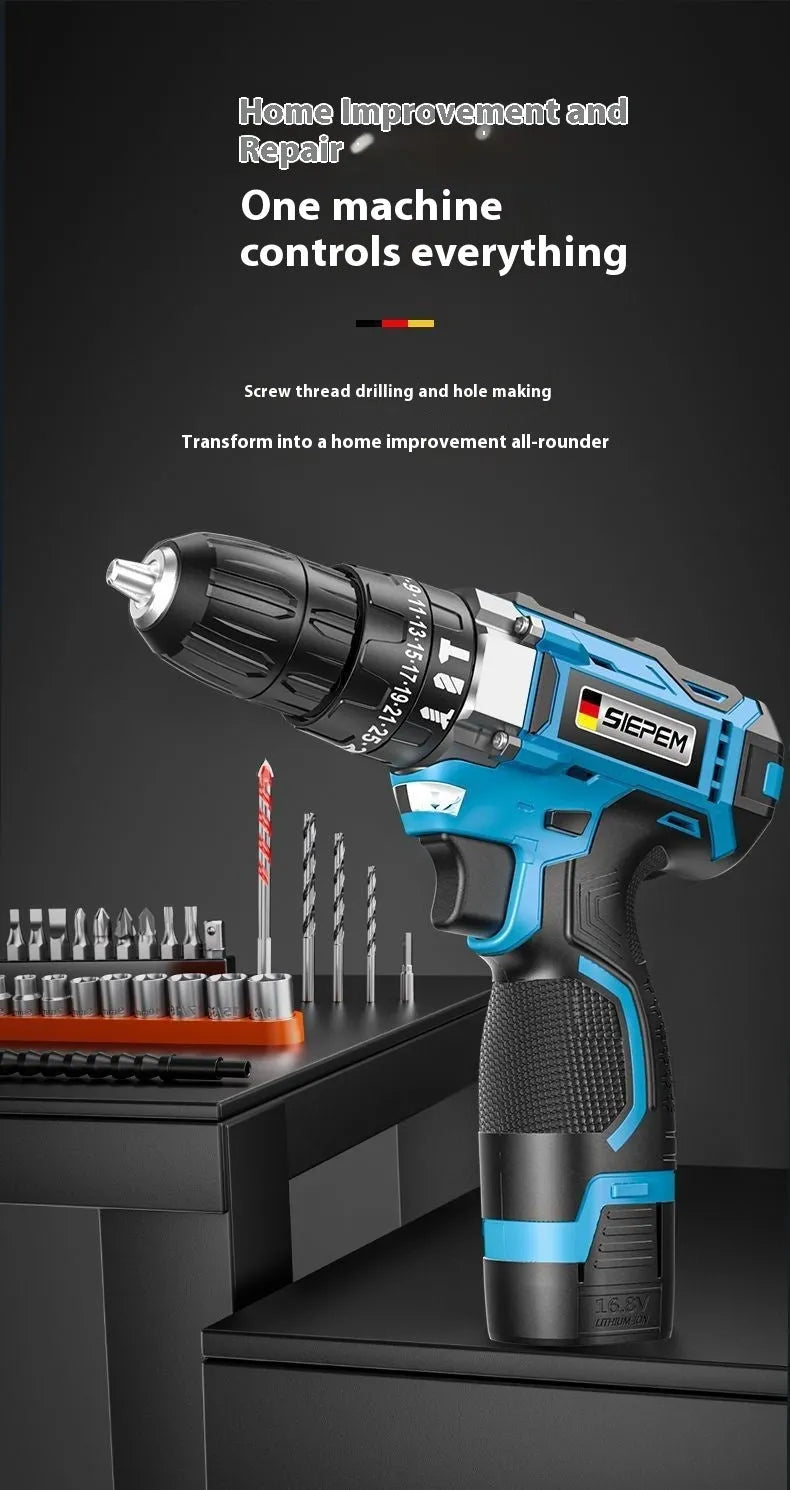 12V dual-speed impact pistol drill and electric screwdriver set in plastic storage box