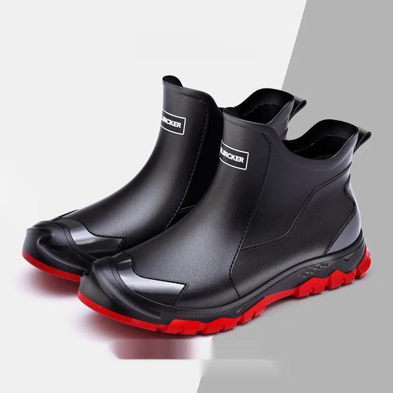 Outdoor non-slip wading shoe in a short tube style with a round toe and PVC upper.