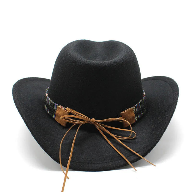 Western cowboy hat with bell crown in wool blend polyester fabric, M size for 56-58cm head circumference