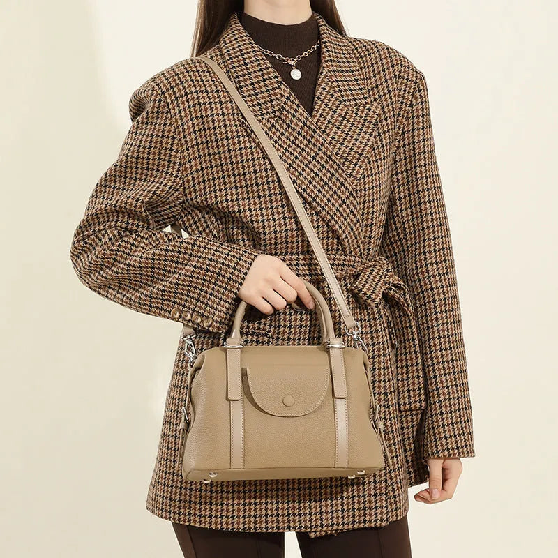 Genuine leather ladies handbag in black, brown or grey with single shoulder strap