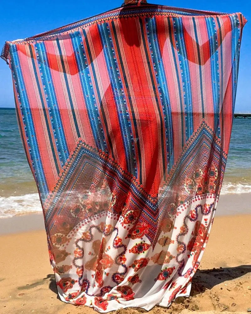 Women's three-piece swimsuit set with cutout blouse, high-waist briefs, and coat in polyester fabric