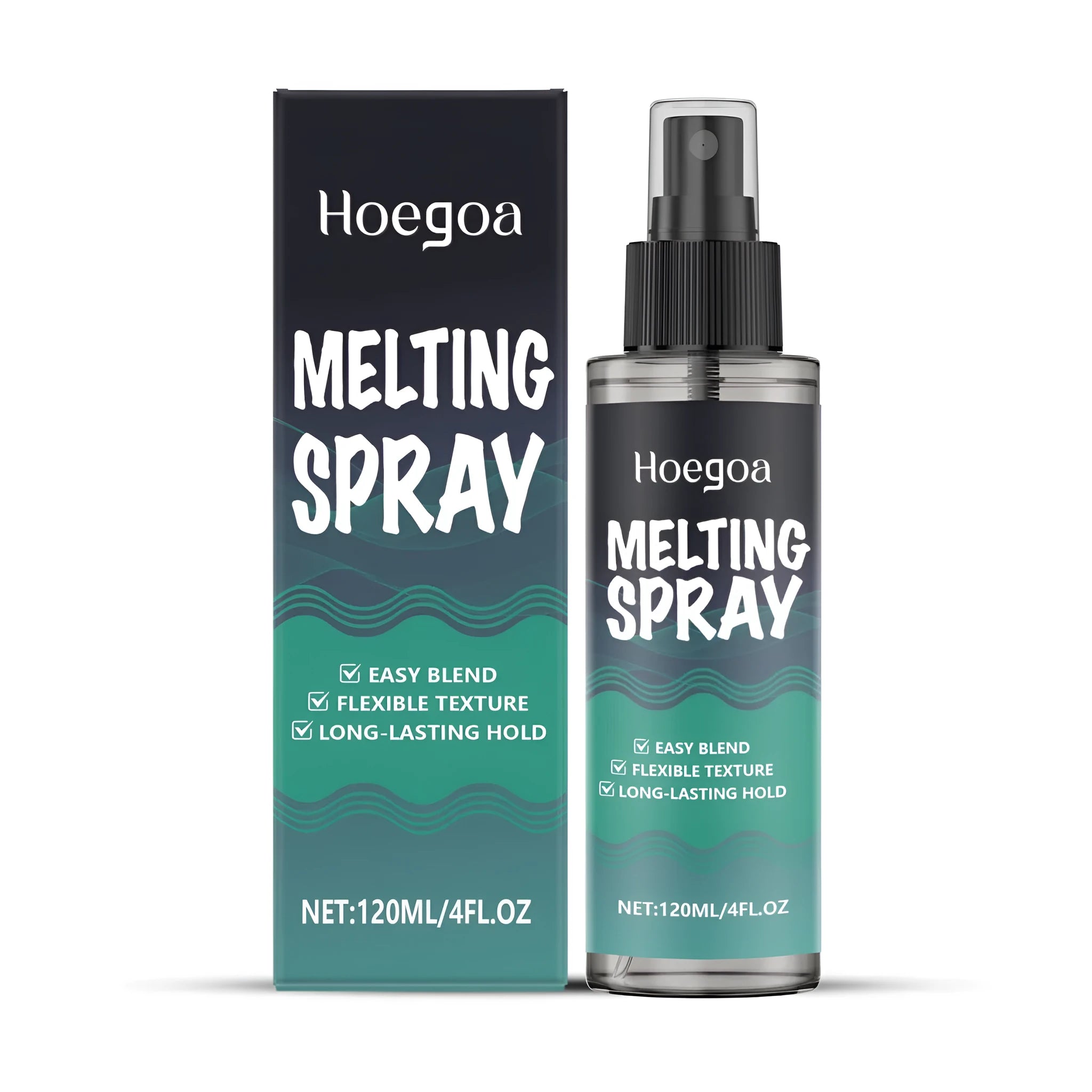 120ml bottle of water-based Melting Spray hair styling gel on a white background.