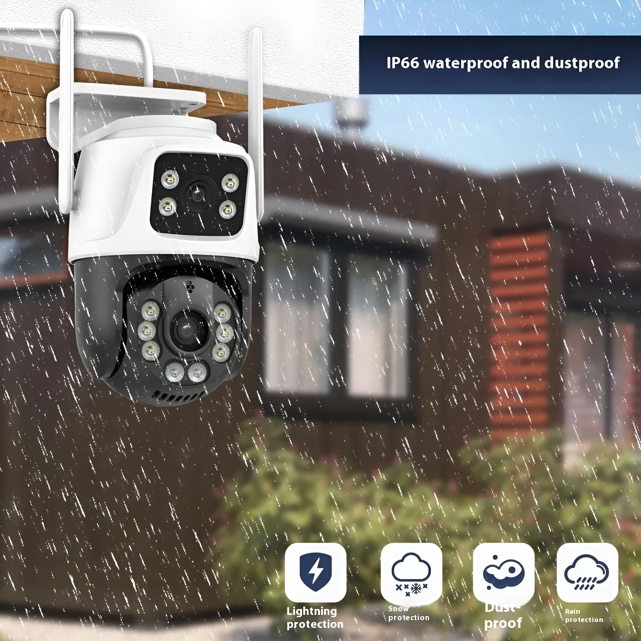 Wireless outdoor security camera with dual monitoring screens and 3MP HD resolution