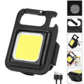 Black aluminium alloy USB rechargeable keychain flashlight with magnetic base and folded swivel handle