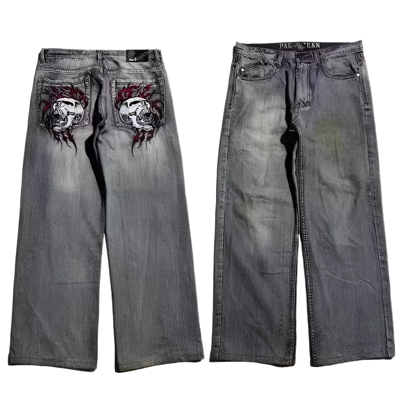 Gray washed-out men's straight-leg jeans with wide-leg design and micro-elastic polyester denim fabric