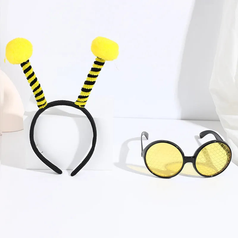 Bees fancy dress costume headband and glasses set in yellow and black