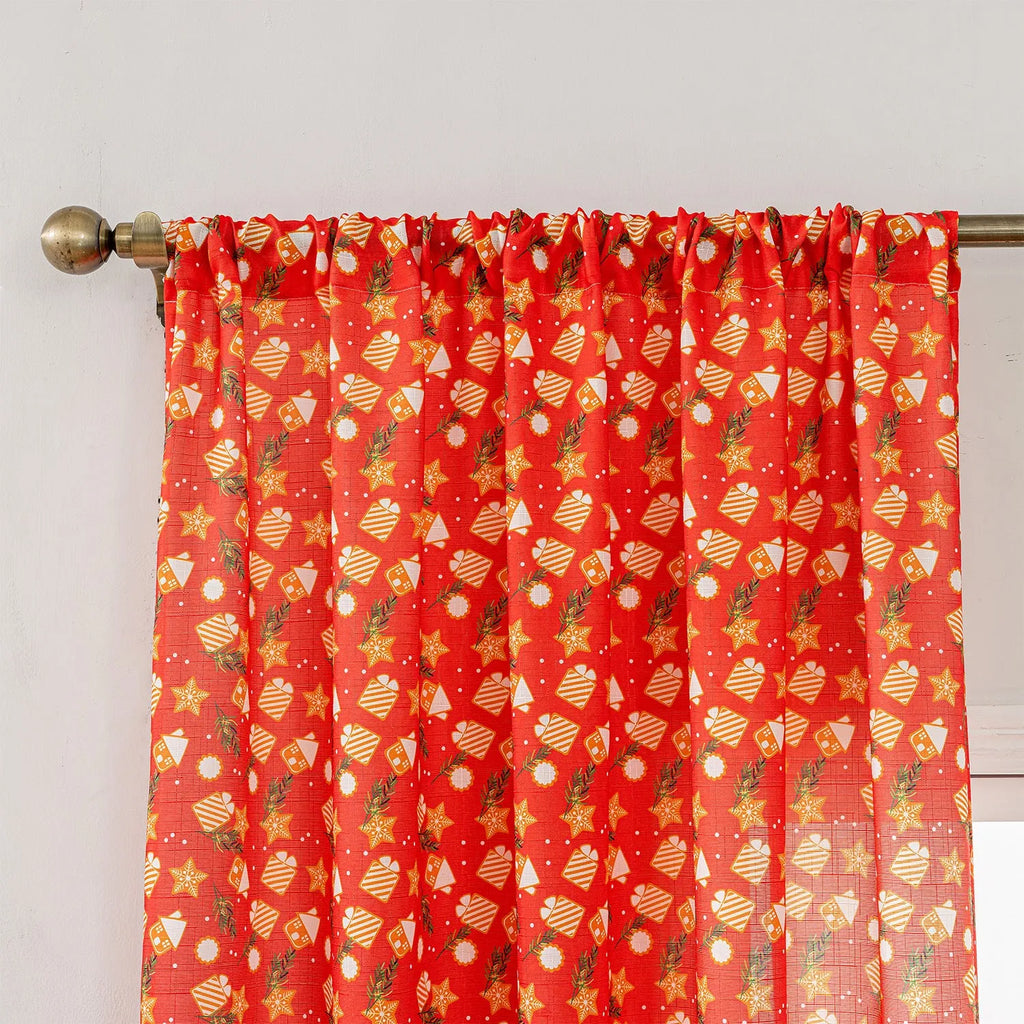Green Christmas curtain with printed snowman and angel pattern, 1 metre length