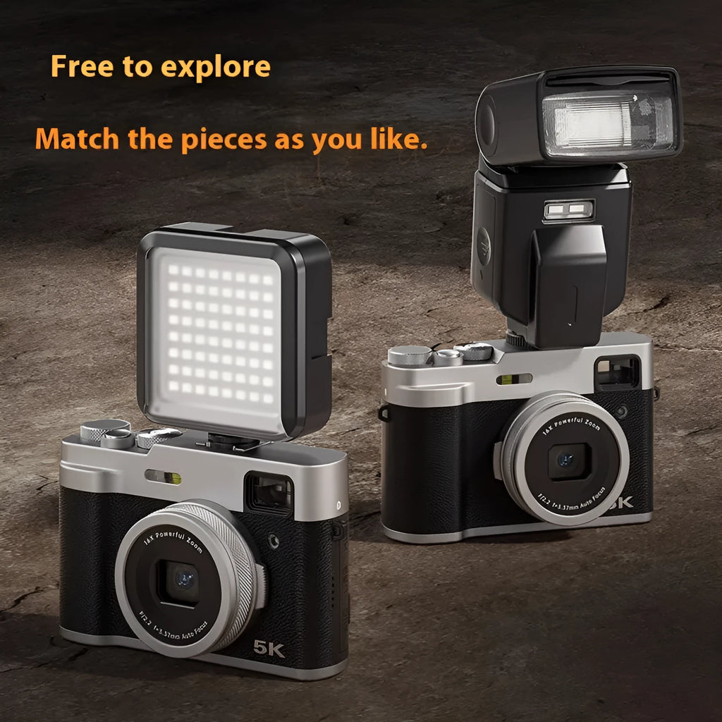 Black or brown 5K HD digital camera with optical viewfinder and 2.88-inch screen