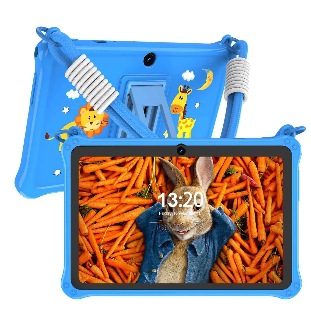 Sapphire blue silicone protective case for 7-inch children's tablet with flat strap