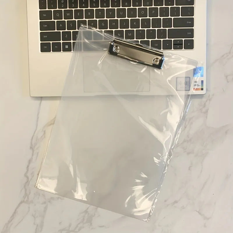 A4 transparent plastic writing board holder with metal clip in multiple colour options