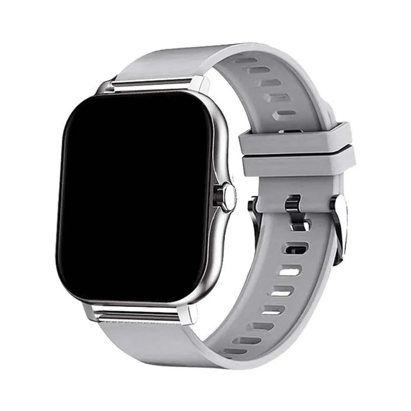 Smart watch with 1.44-inch touchscreen displaying health metrics and call interface on silicone wrist strap