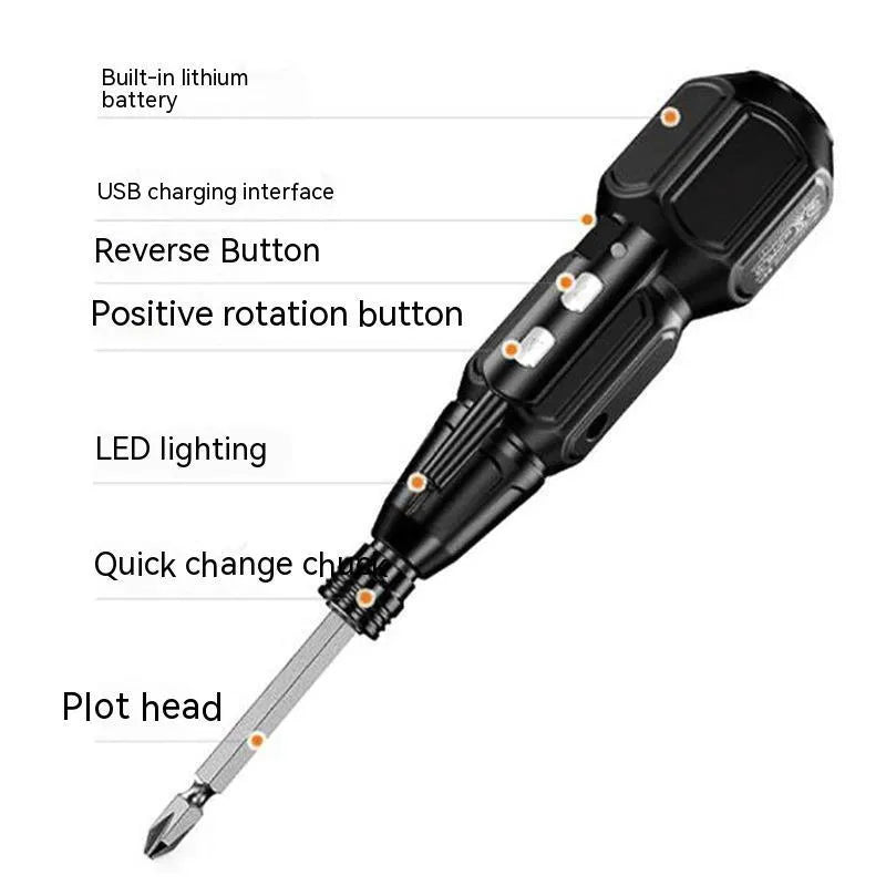 Alloy steel straight handle electric screwdriver with lithium battery in black or blue colour
