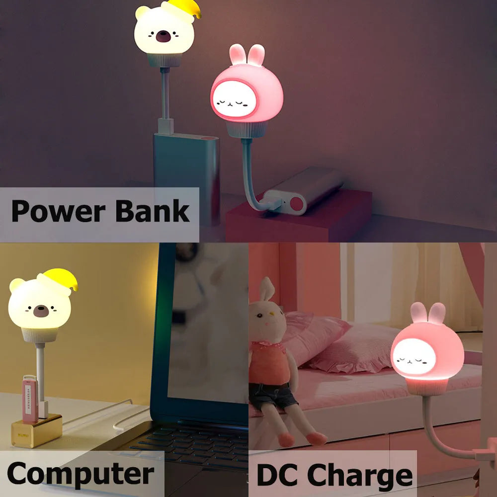 USB portable LED night light with cute cartoon animal design and remote control