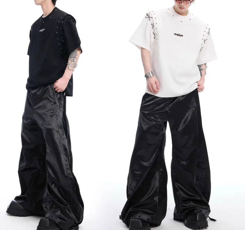 Men's black short sleeve t-shirt with lace-up front detail and cutout side panels