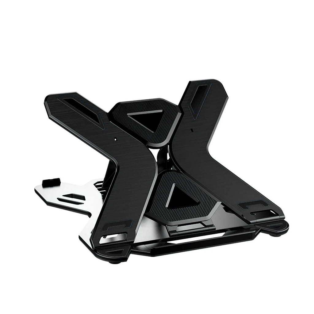 Black ABS plastic laptop cooling bracket with 300mm x 200mm platform showing laptop placement