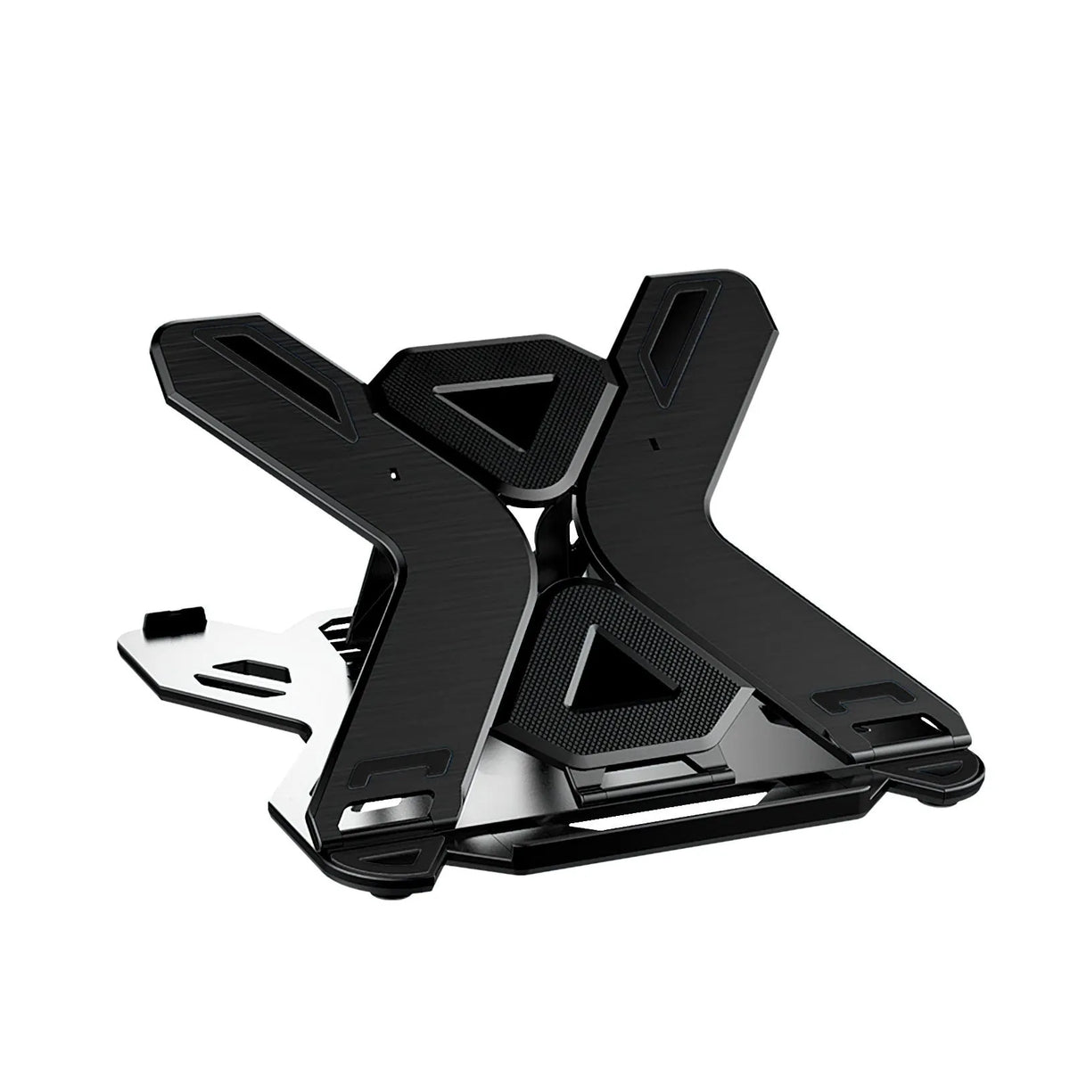 Black ABS plastic laptop cooling bracket with 300mm x 200mm platform showing laptop placement