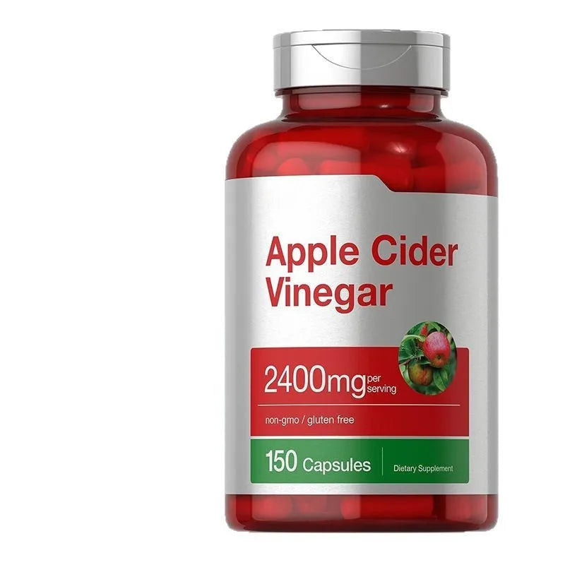 Bottle of apple cider vinegar capsules containing 150 tablets for dietary support