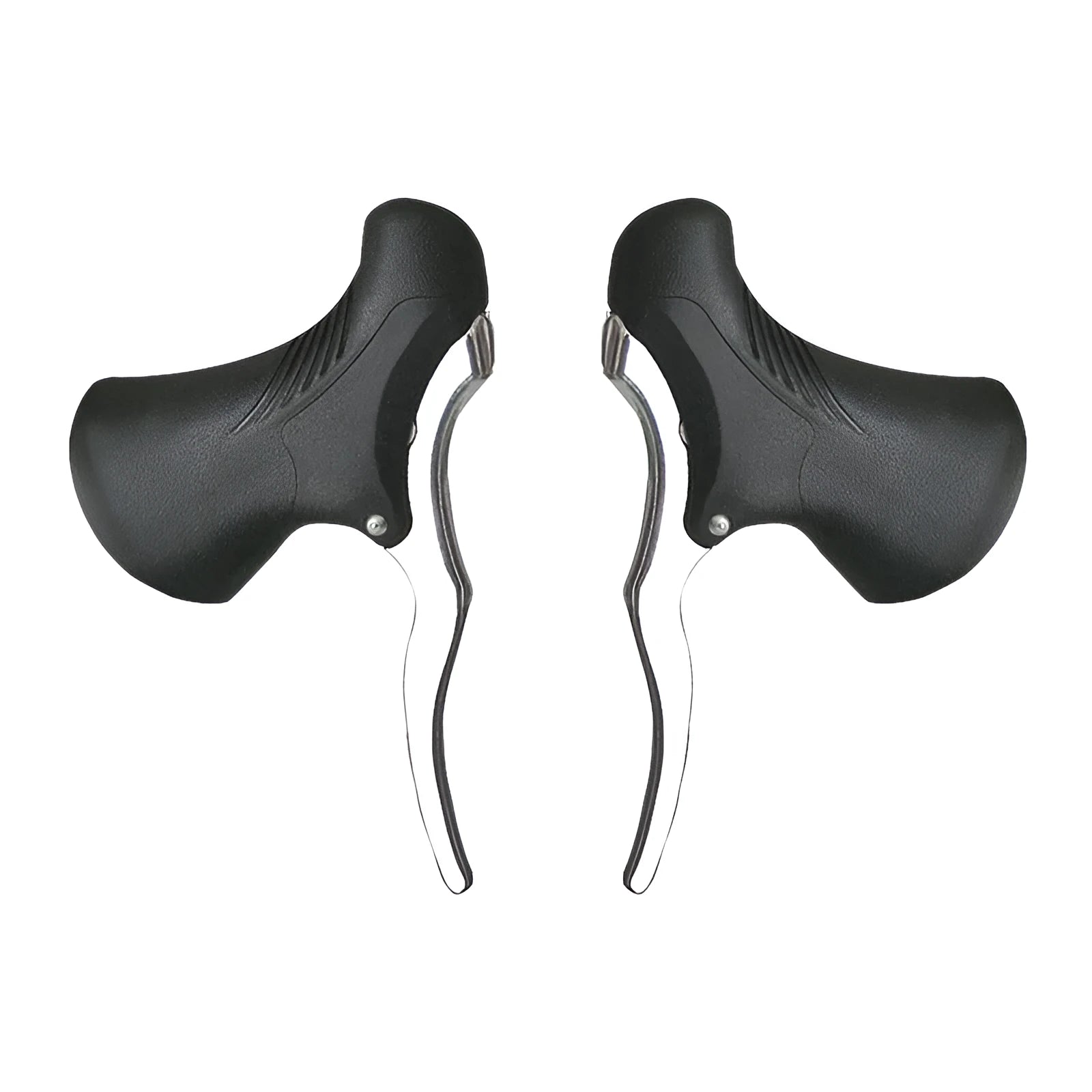 Pair of aluminium alloy road bicycle brake handles in black and black/silver.