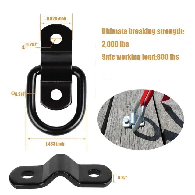 Black galvanised floor hook with pull ring for truck cargo security
