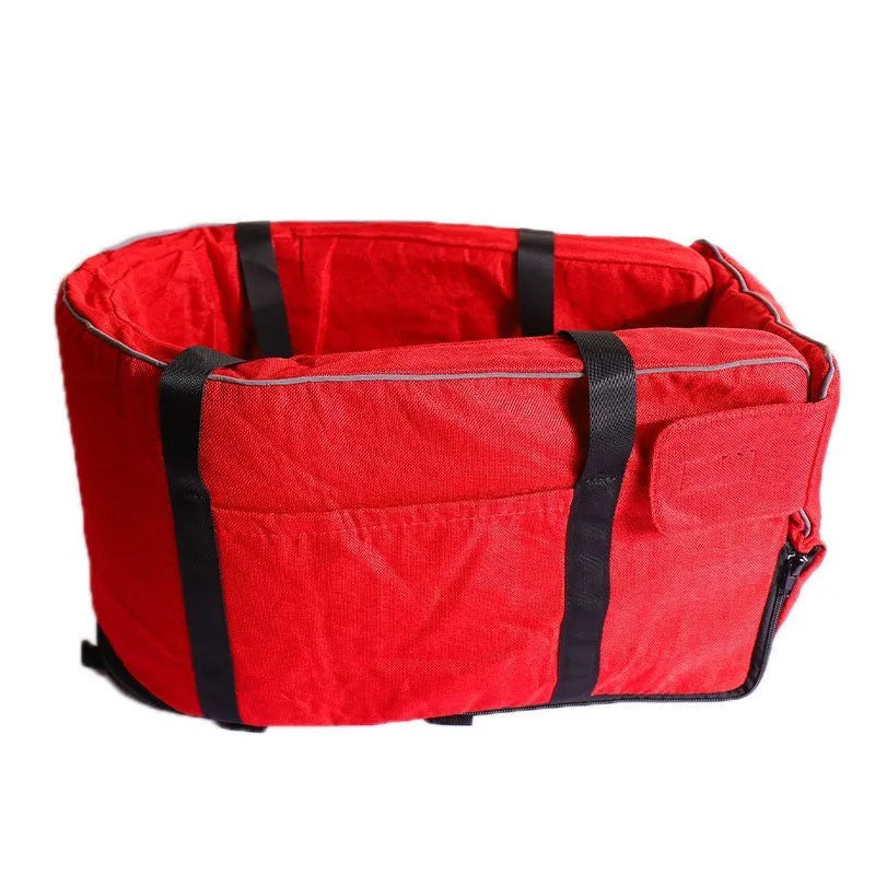 Outdoor dog kennel in blue cloth with mesh ventilation panels and collapsible design