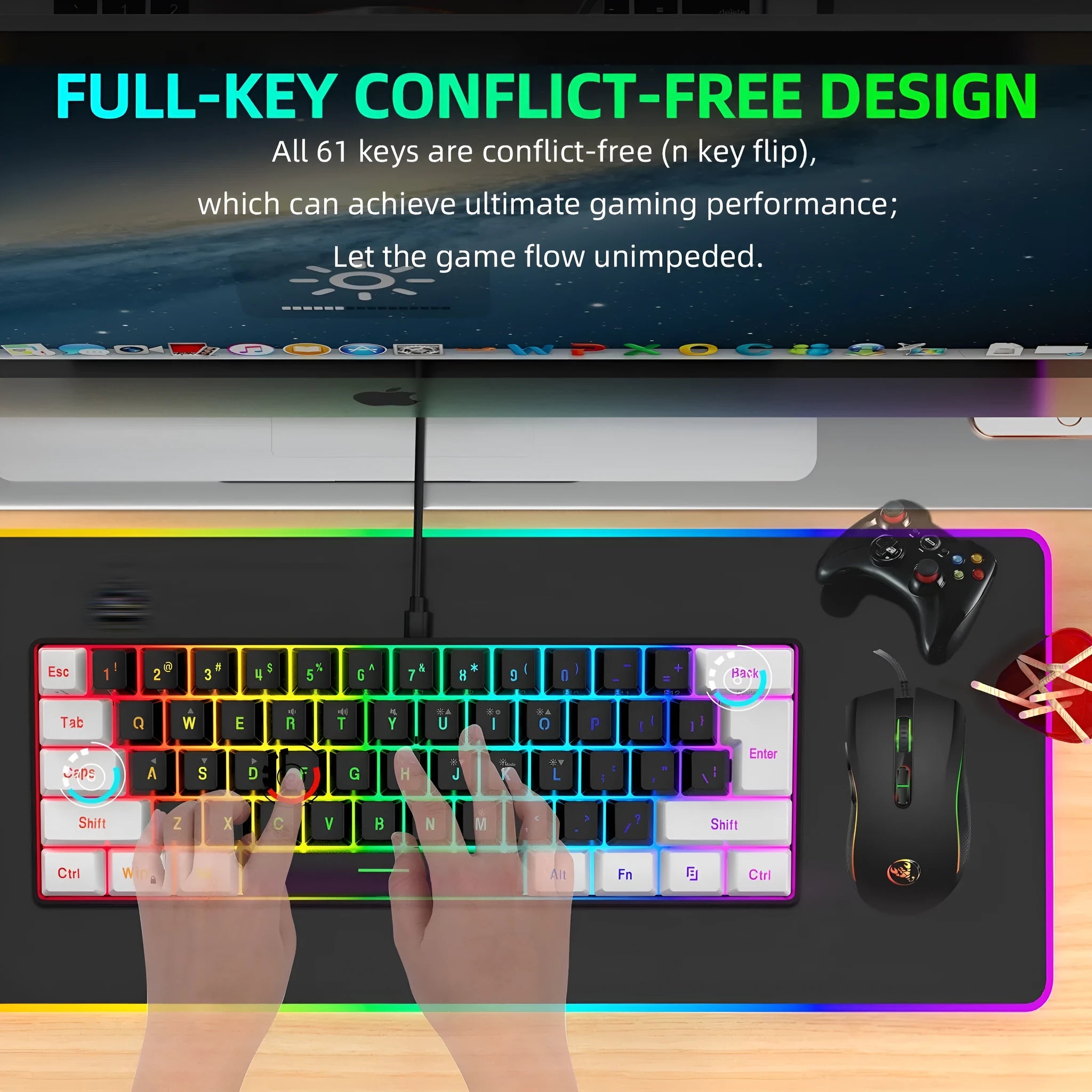 V700WB A869 white and black backlit gaming keyboard and mouse combo with data cable