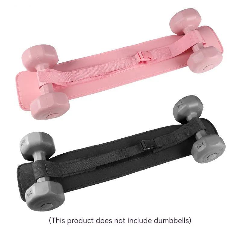 Black or pink fitness auxiliary strap for lumbar support during dumbbell barbell hip bridge exercises.
