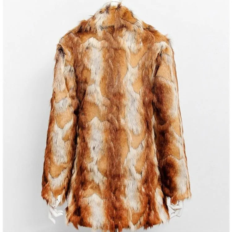 Women's tiger pattern faux fur leather jacket with regular sleeves and street fashion style