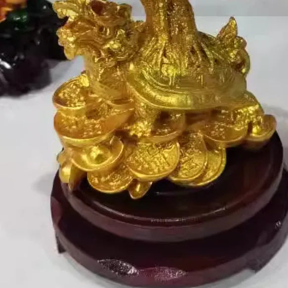 Citrine coloured resin turtle money tree Feng Shui ornament measuring 18 by 11 by 23 centimetres