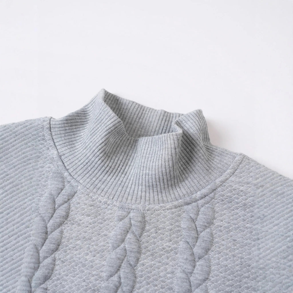 Men's high collar jacquard knitted sweater in solid colour, thickened polyester pullover with long sleeves