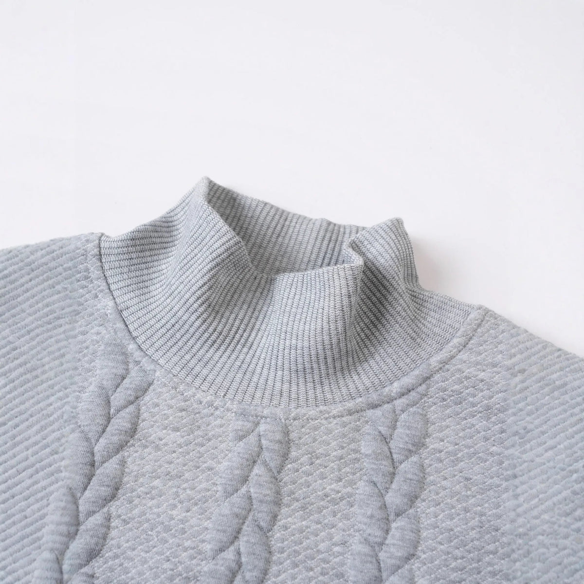 Men's high collar jacquard knitted sweater in solid colour, thickened polyester pullover with long sleeves
