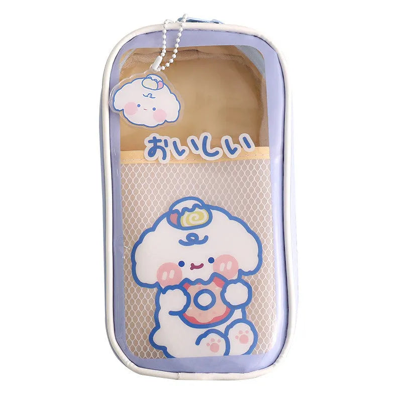 Transparent cartoon student pencil case with large capacity for stationery organisation