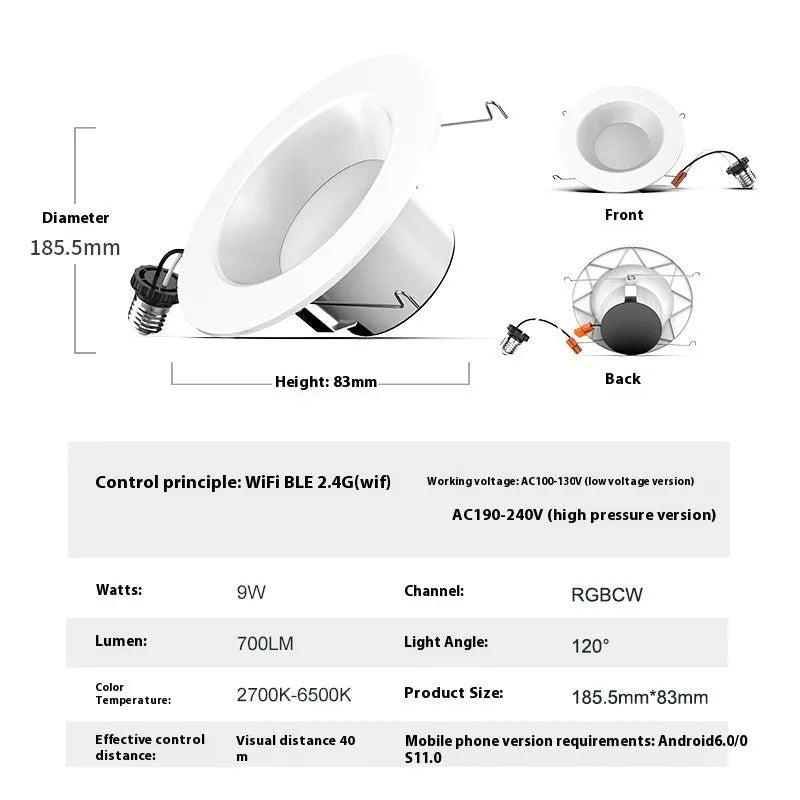 Smart WiFi Bluetooth RGBW colour changing ceiling tube lamp with remote control on a white background