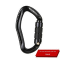 Automatic master lock climbing carabiner hook in black, blue, orange, red, or silver.