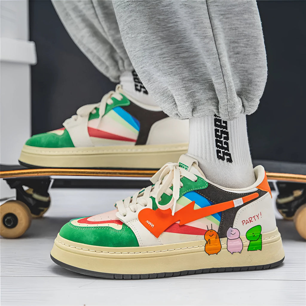 Youth fashion sneakers with lace-up closure in Rainbow White Blue and White Rice colours for outdoor casual wear