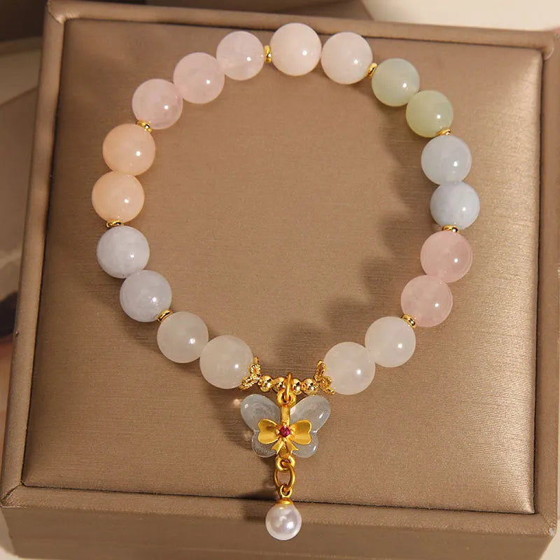 Crystal bracelet with colourful Morganite butterfly pendant in candy colours
