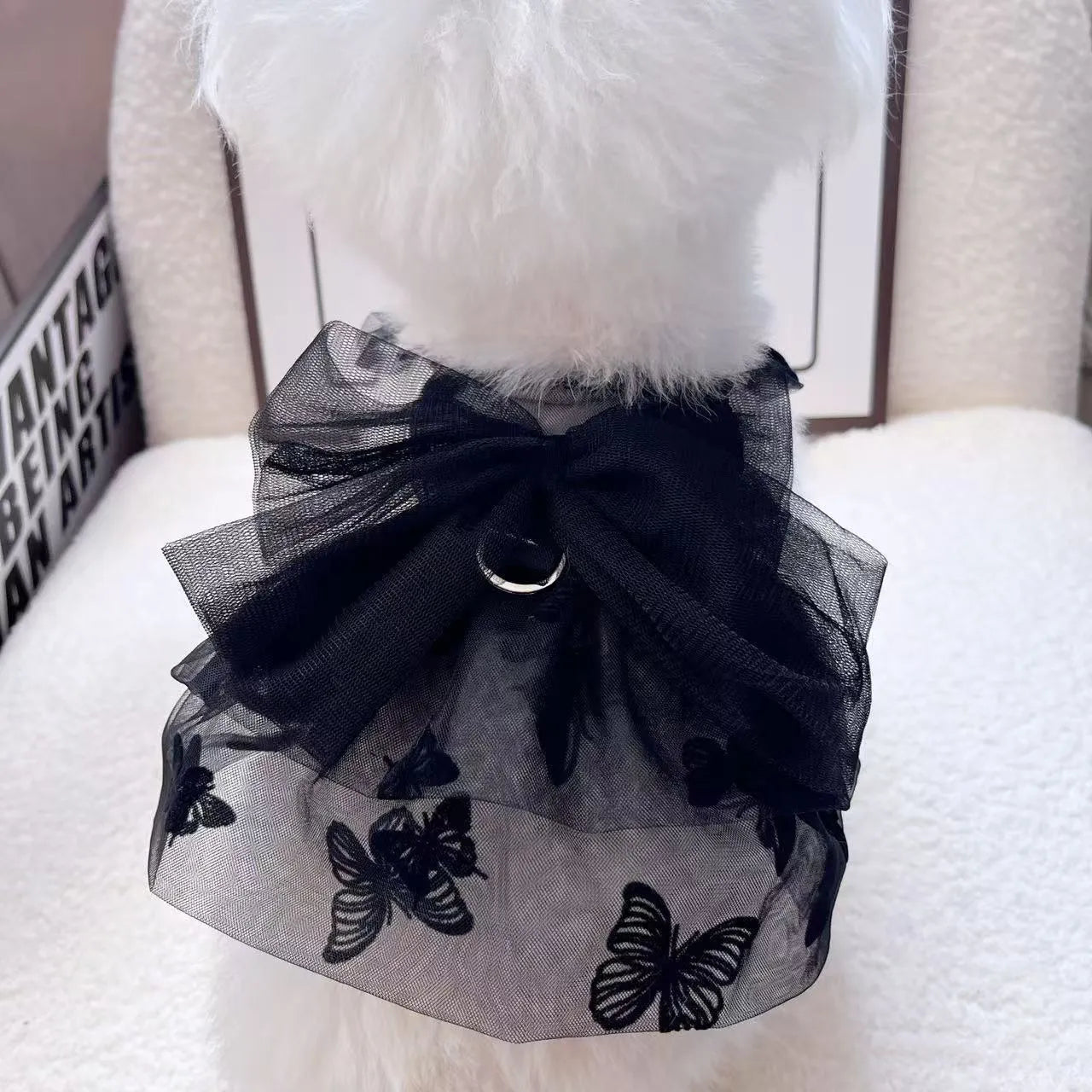 Black tulle princess skirt for small dog or cat with gauze material and five size options