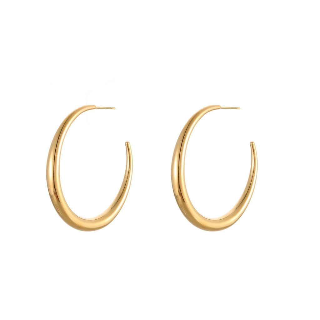 Titanium steel geometric circular hoop earrings with 18K gold plating in large or small sizes