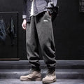Men's grey ankle tie casual sweatpants with straight leg fit and non-ironing polyester blend fabric