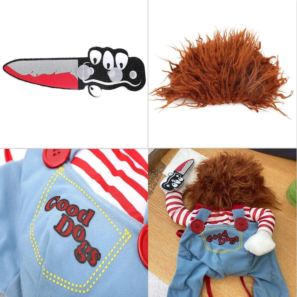Striped harness pants Halloween costume set for dogs and cats with knife prop accessory