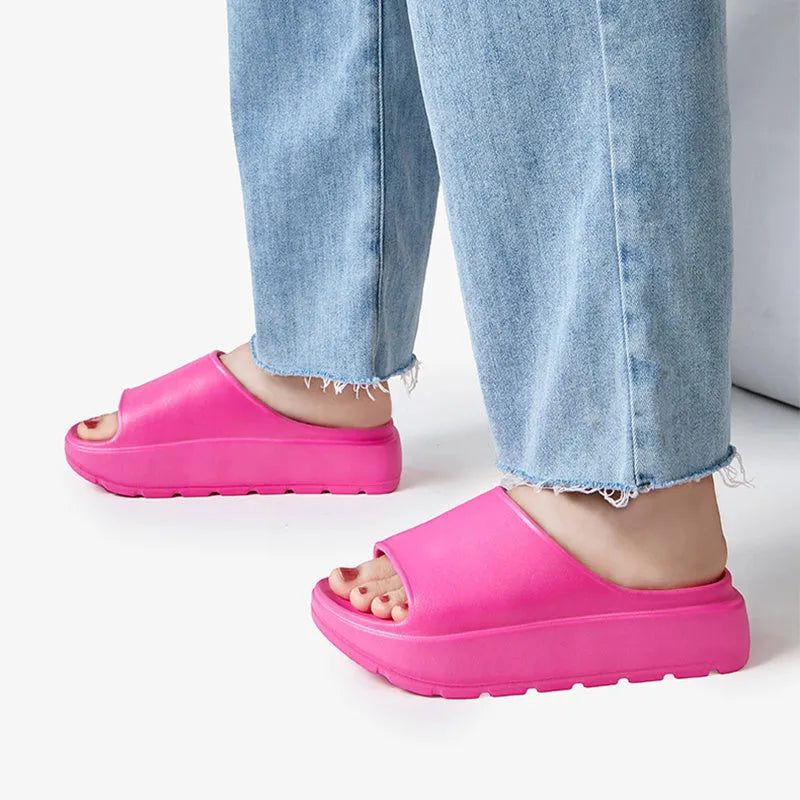 Women's thick-soled fish mouth slippers in beige, black, khaki, or rose red with 5.5cm EVA soles