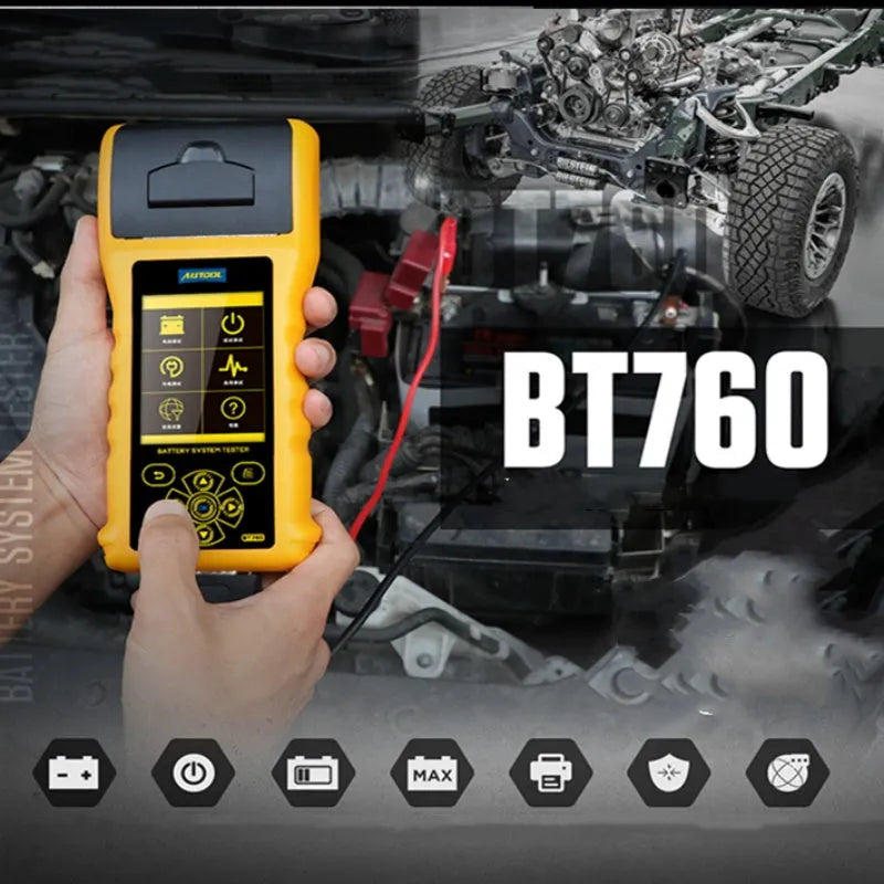 Autool BT760 colour screen car battery tester with clip connectors and thermal printer
