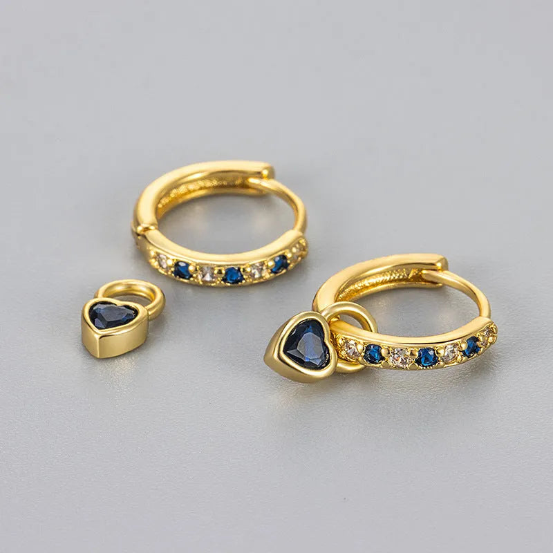Women's heart-shaped zircon earrings with coloured gemstones in gold or white gold finish