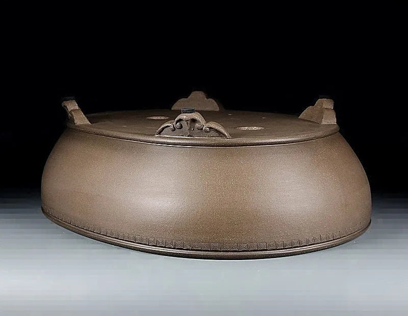 Handmade oval purple sand flowerpot measuring 50cm by 39.5cm by 16cm for desktop plants