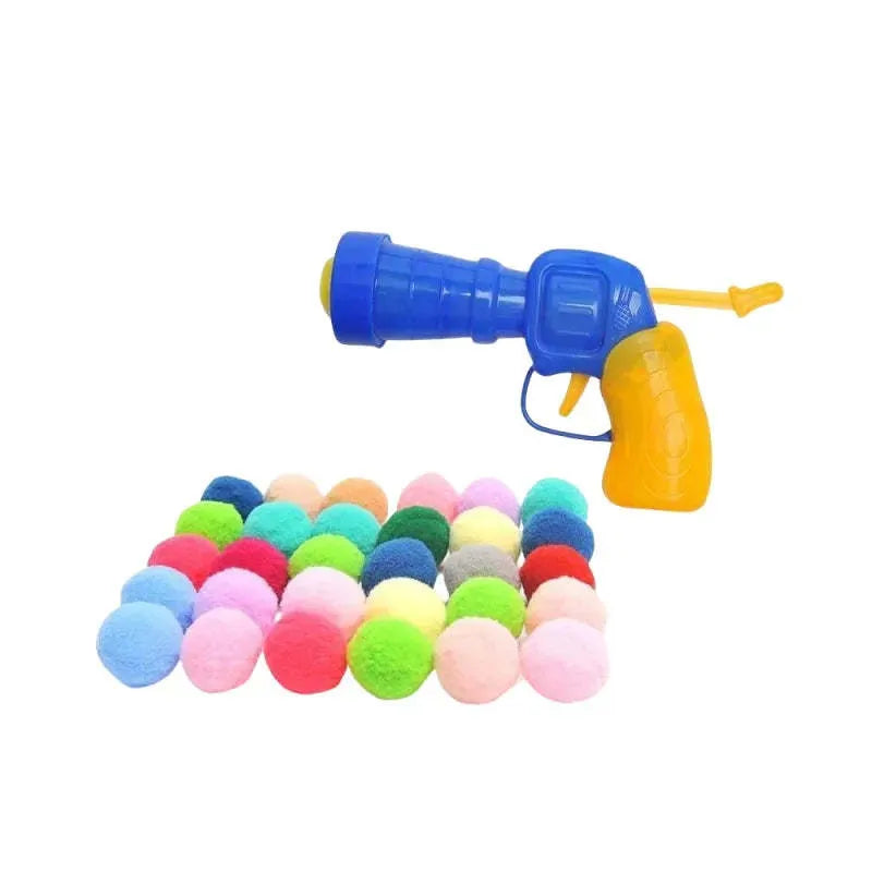 30cm pet toy launcher gun with soft plush yarn balls for interactive dog and cat play