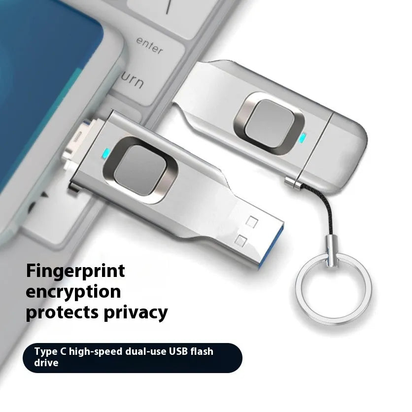 Black fingerprint encrypted USB flash drive with USB 3.0 and Type-C interfaces