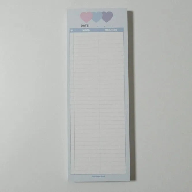 Vertical format notepad with blue cover showing B5 half dimensions and double-sided printing capability