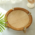 Brown woven rattan pet hammock bed measuring 46cm square with 17.5cm height elevation