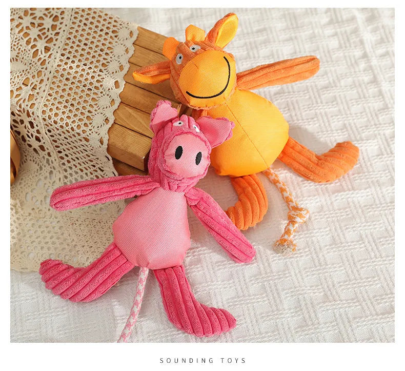 Plush dog toy in cow or pig cartoon design, 40x32cm, 135g, orange or pink, bite-resistant sounding toy