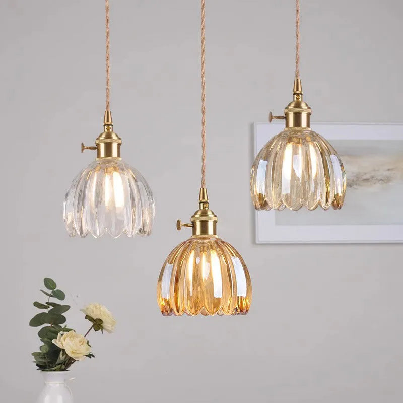 Vintage glass flower chandelier with Nordic design and multiple colour shade options for bedroom lighting